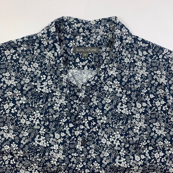 State & Stone Shirt Mens XL Navy White Floral Cotton Button Up Short Sleeve - Picture 4 of 9